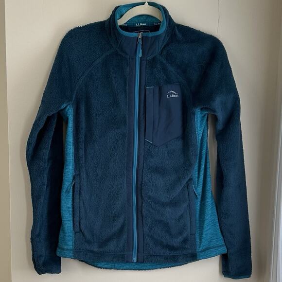 LL Bean Women Blue Fuzzy Soft Full Zip Jacket 509307 Adult Chest Pocket sz S - Picture 1 of 4
